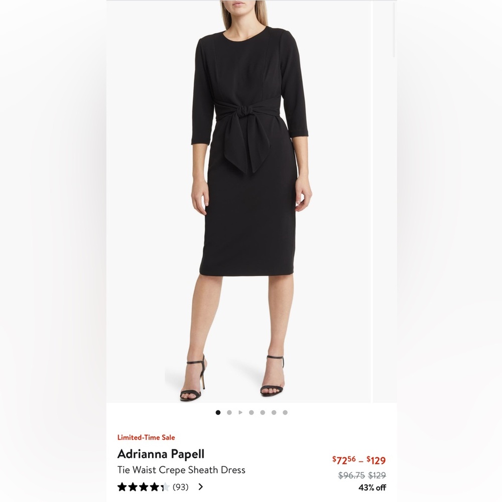adrianna papell tie waist crepe sheath dress